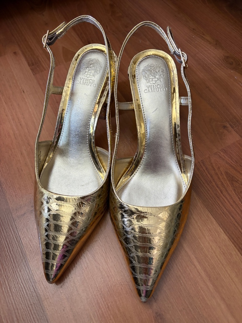 Vince Camuto Gold Pointed Slingback Pumps